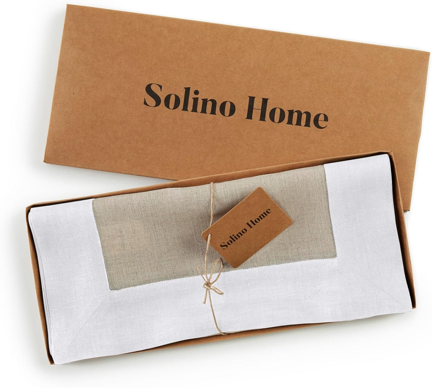 Solino Home Linen Table Runner 60 Inches - 100% Pure Linen White and Natural Short Table Runner 14 x 60 Inch Ideal for Dresser and Coffee Tables - Contempo - Thanksgiving, Holiday