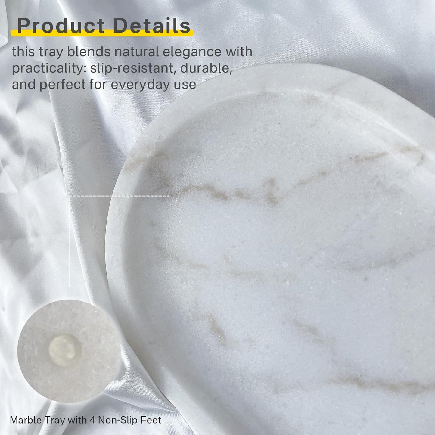 Natural Marble Tray, Stone Vanity Tray for Bathroom & Kitchen Countertop - Organizer for Perfume, Jewelry, Cosmetics 12x6 Inch,White