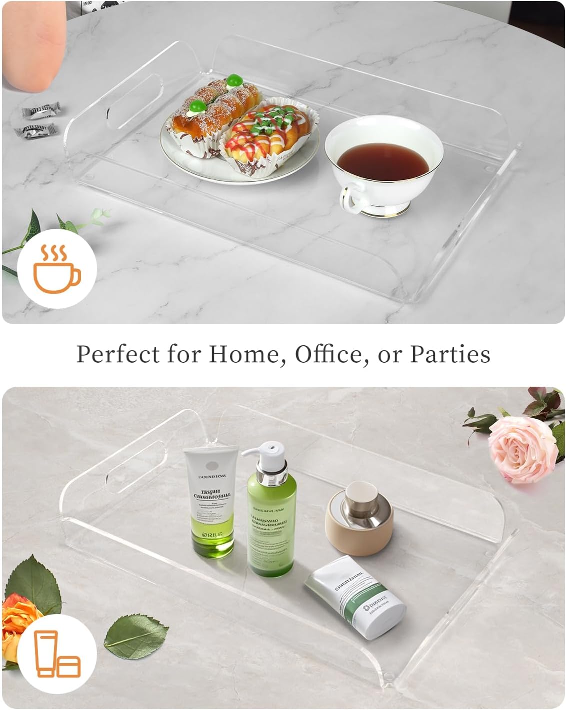 Clear Acrylic Serving Tray 15x10.2 Inches - Heat Bent Design for Coffee Table, Bakery, Vanity, and Kitchen - Durable Organizer for Food, Drinks, and Décor