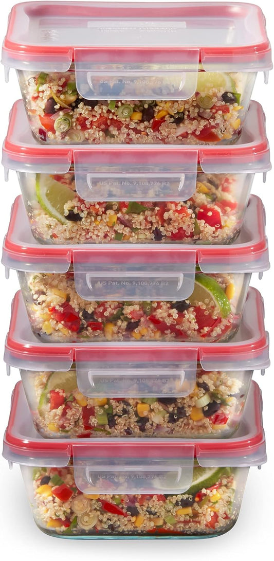 Pyrex Freshlock (5-Pack, 4 Cup) Glass Food Storage Containers Set, Airtight & Leakproof Locking Lids BPA-Free, Meal Prep Containers Set, Freezer Dishwasher Microwave Safe