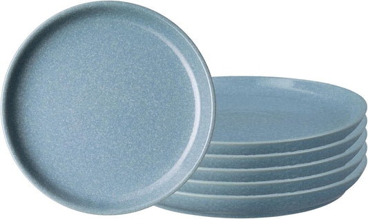 Denby - Elements Blue Coupe Salad Plates Set of 6 - Dishwasher Microwave Oven Safe - Scratch Chip Resistant Lunch, Appetizer, Dessert Plates - 8.25 Inch Ceramic Stoneware Dinnerware Set