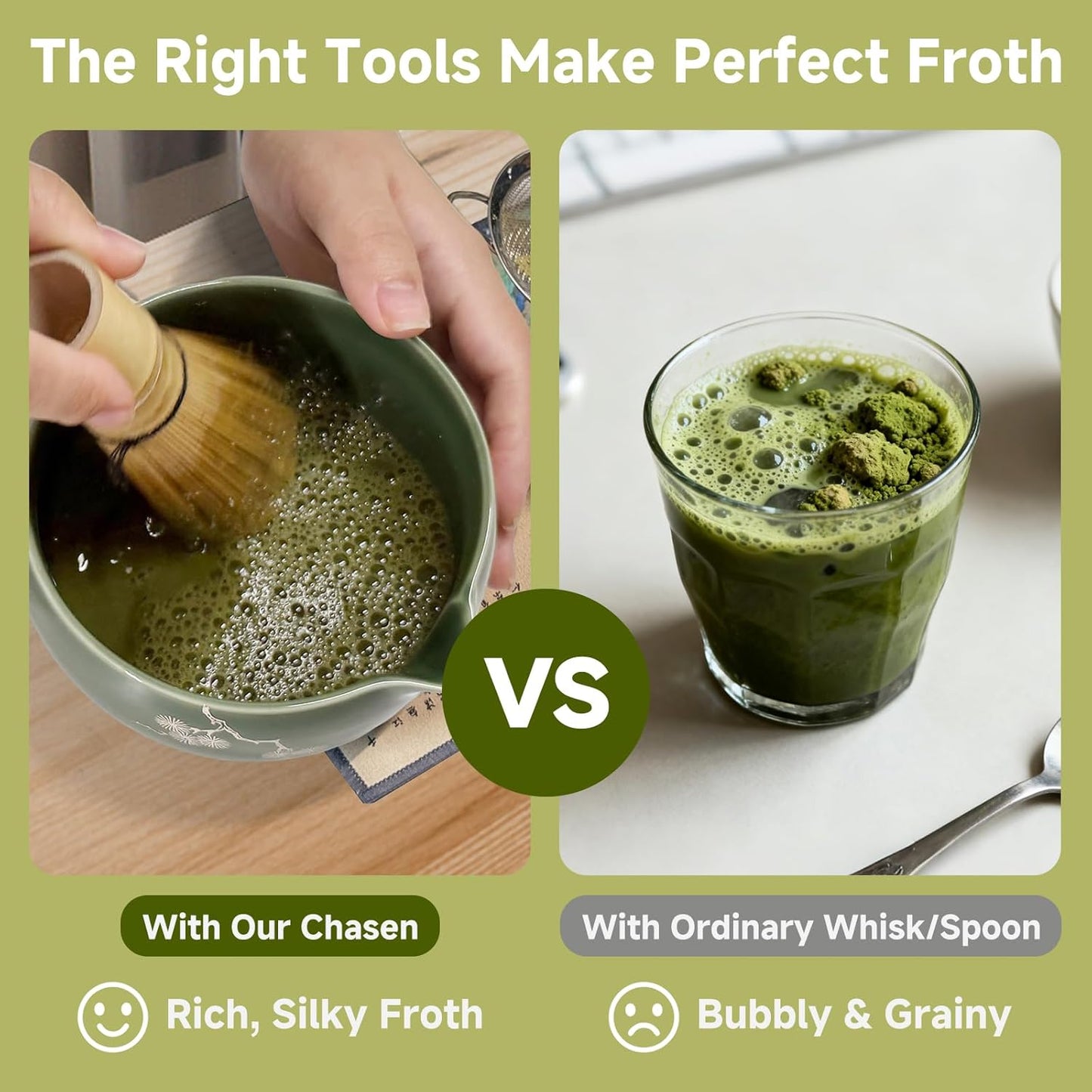 Matcha Whisk Set with Ceramic Bowl - Bamboo Whisk (Chasen), Scoop, Sifter & Holder - Complete Kit for Traditional Matcha Tea - Unique Gifts for Tea Lovers (Celadon Veil)