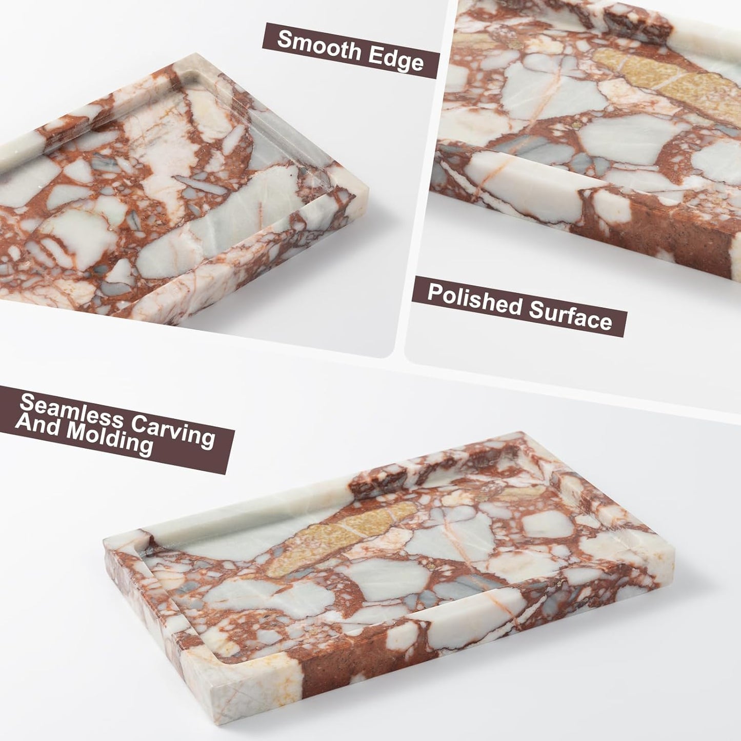 Deep Red Marble Rectangular Tray 10x6 Inch - Bathroom & Vanity Organizer, Jewelry Tray, Kitchen Counter Decor - Natural Stone Catchall