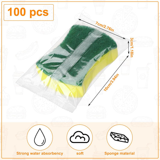 100 Pcs Individually Wrapped Sponges,Uncompressed Non Scratch Scrouing Sponges for Household Cleaning Dishes Kitchen Airbnb Apartment Car Bike