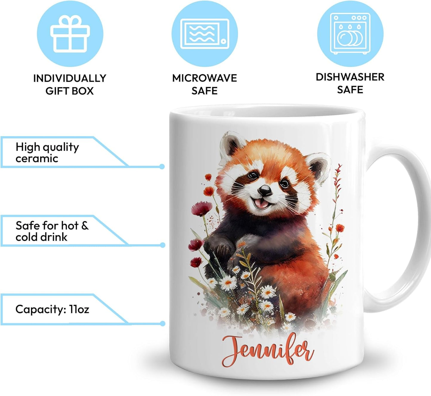 Hyturtle Personalized Gifts Red Panda Lover - Just A Girl Who Loves Red Pandas Custom Name Ceramic Coffee Mug Cup 11oz - Idea Cute Animal Lover Gifts For Women, Girl Daughter On Birthday, Christmas