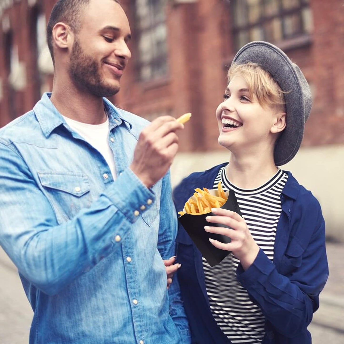 100 Pack 4oz Black French Fry Containers - Small French Fry Box Holder Disposable Charcuterie Cups - Kraft Paper Takeout Boxes for Wedding Birthday Carnival Individual Party Point