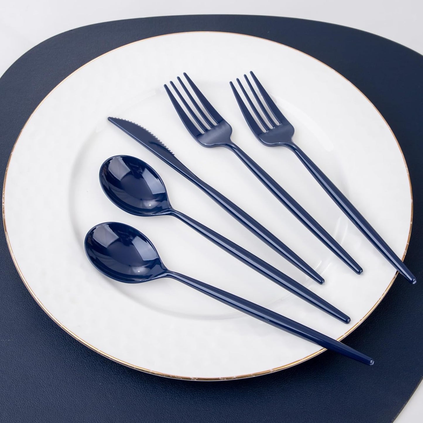 Supernal 180pcs Blue Plastic Silverware Heavy Duty Blue Party Disposable Cutlery Plastic Forks and Spoons Disposable Utensils Include 60 Forks,60 Knvies,60 Spoons for Wedding,Party or Daily Using