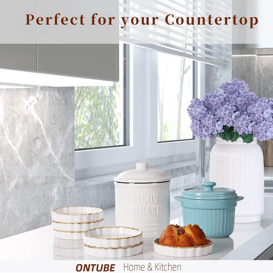 ONTUBE Ramekins -Porcelain Round Ramekins for Creme Brulee Dishes,Dipping Sauces,Baking Pudding Cups, Souffle Dish,Oven Safe,Set of 6 (Brown/White)