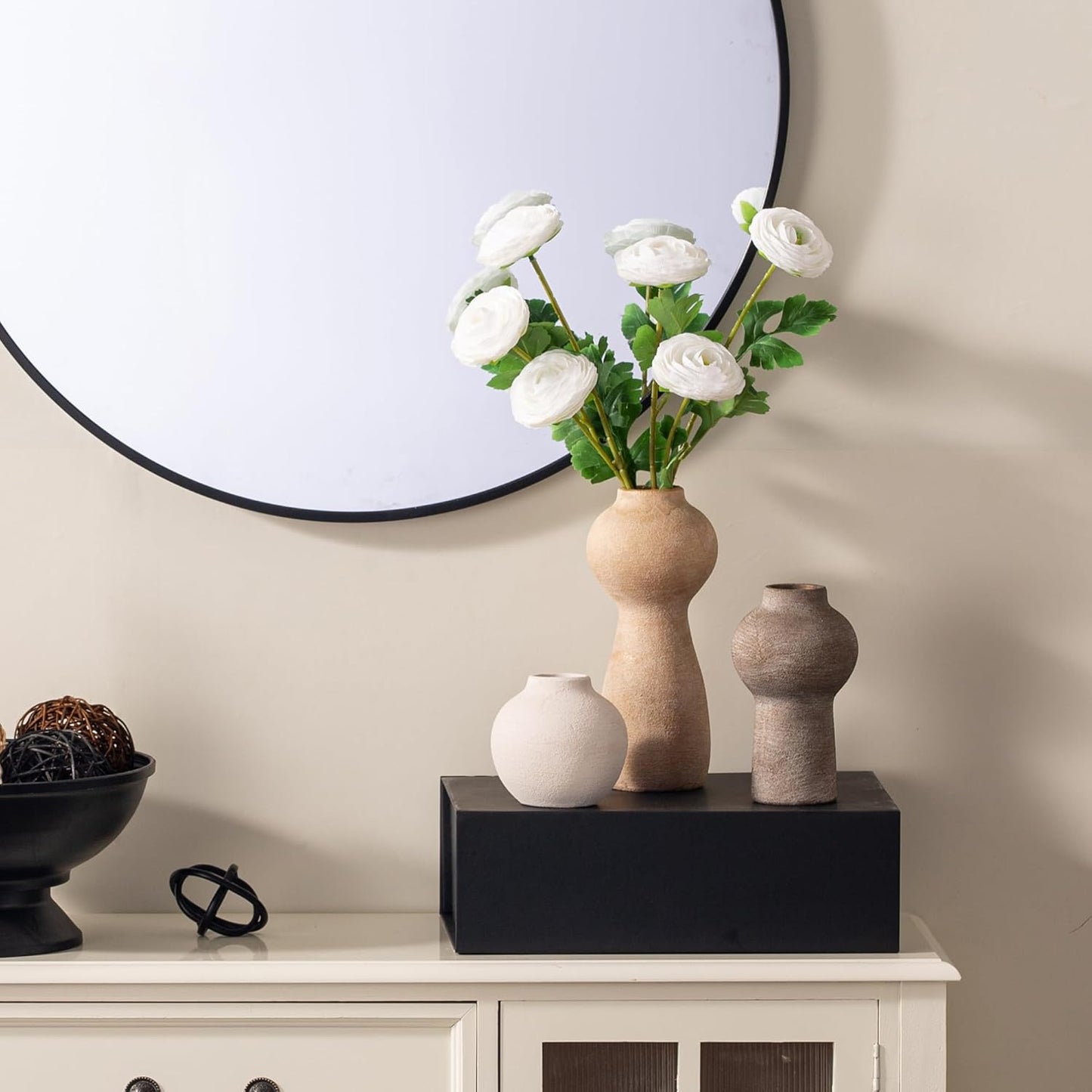 Ceramic Vase Home Table Decor - Flower Vase Set of 3 Living Room Kitchen Decorations Farmhouse Modern Rustic Vases Decorative Centerpiece for Shelf Bedroom Office Bathroom Dining Coffee Desk