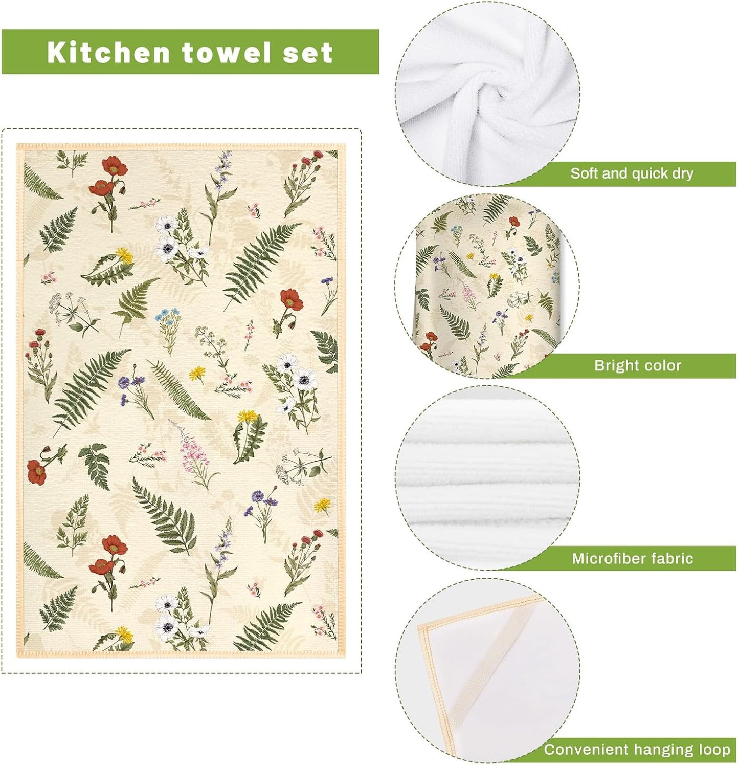 Rustic Flower Kitchen Towels and Oven Mitts Set 4Pcs, Soft Absorbent Dish Cloth Heat Resistant Oven Gloves for Cooking Baking Kitchen Decoration, Gifts for Her