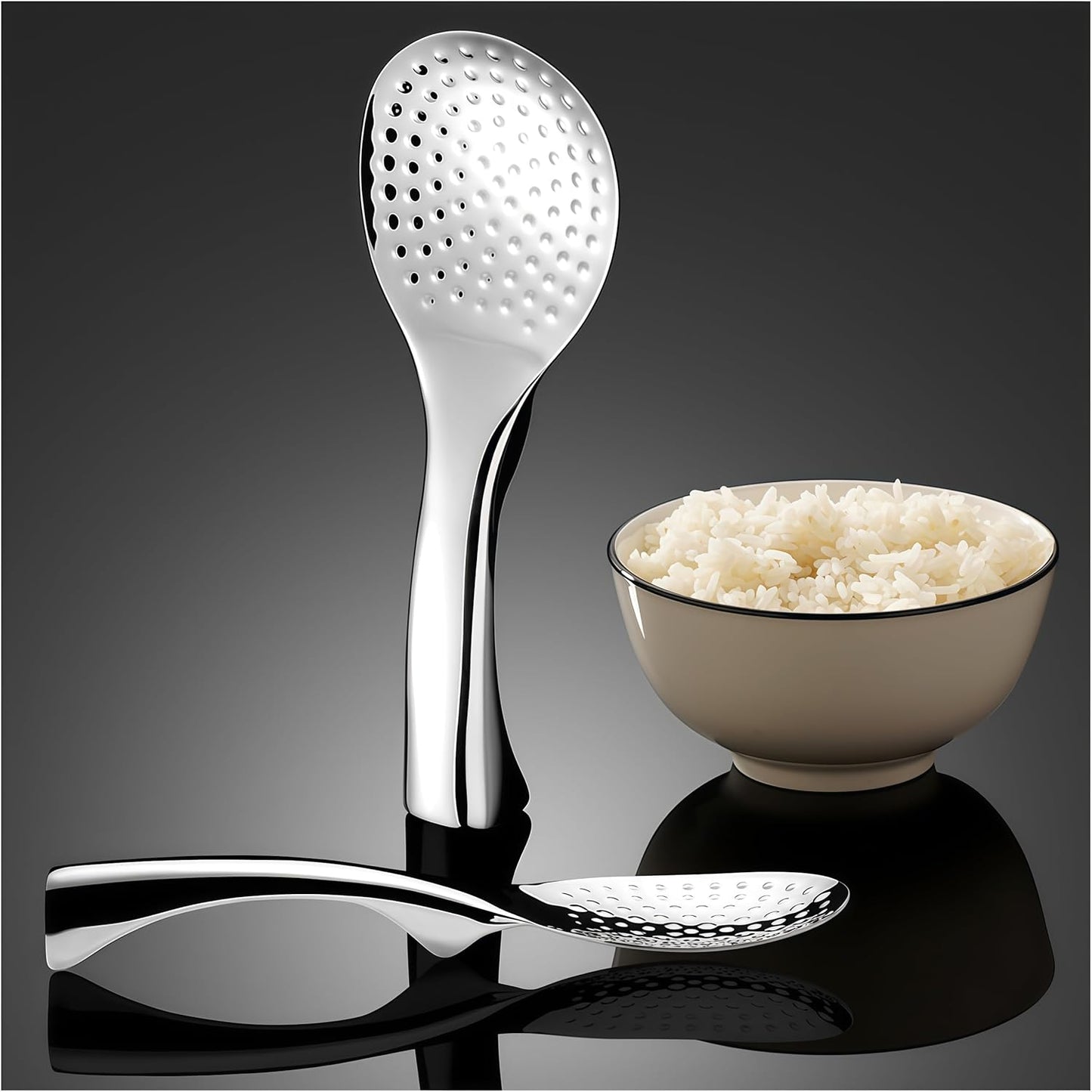 18/8 Stainless Steel Rice Paddle, Non-Stick Rice Spoon, Mirror Finish, Stand-Up Design, Serving Spoon for Kitchen- 7.9-inch Long