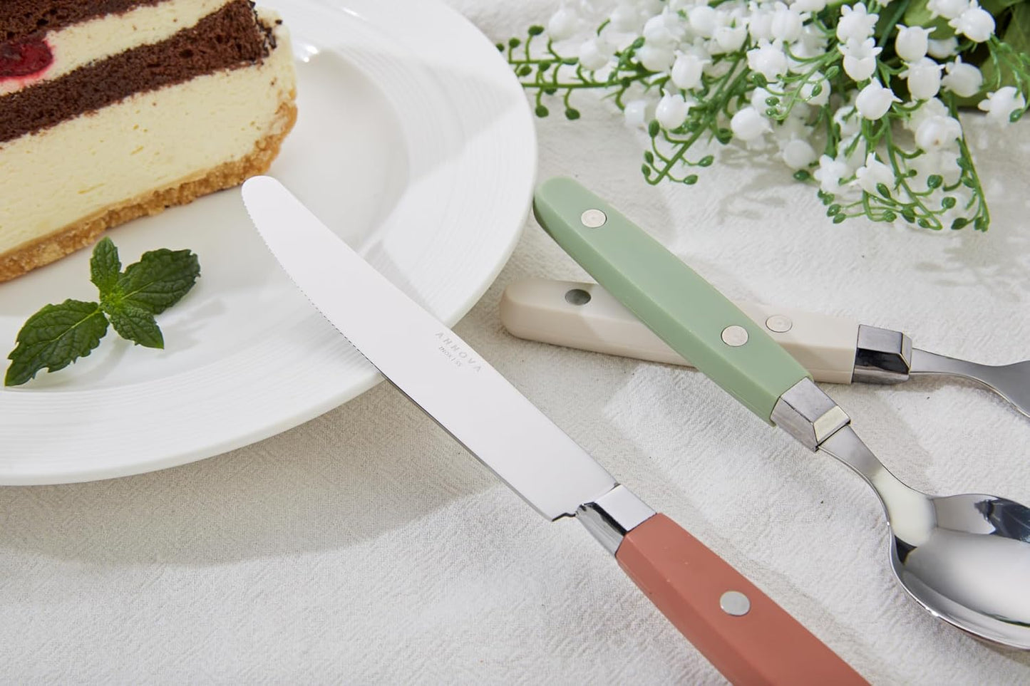 ANNOVA Silverware Set, Retro/Rivet Colorful Stainless Steel Tableware Kitchen Flatware Set Utensils, Includes Dinner Knives, Forks, Spoons, Salad Forks & Dessert Spoons (Morandi Mix, 20 Pieces)