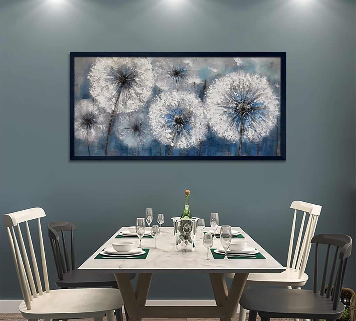 Dandelion Wall Art Blue Large Picture for Living Room Canvas Art Wall Decor Above Bed White Flower Artwork for Walls Paintings Modern Art Aall Decor Framed Wall Art for Bedroom 29×58IN