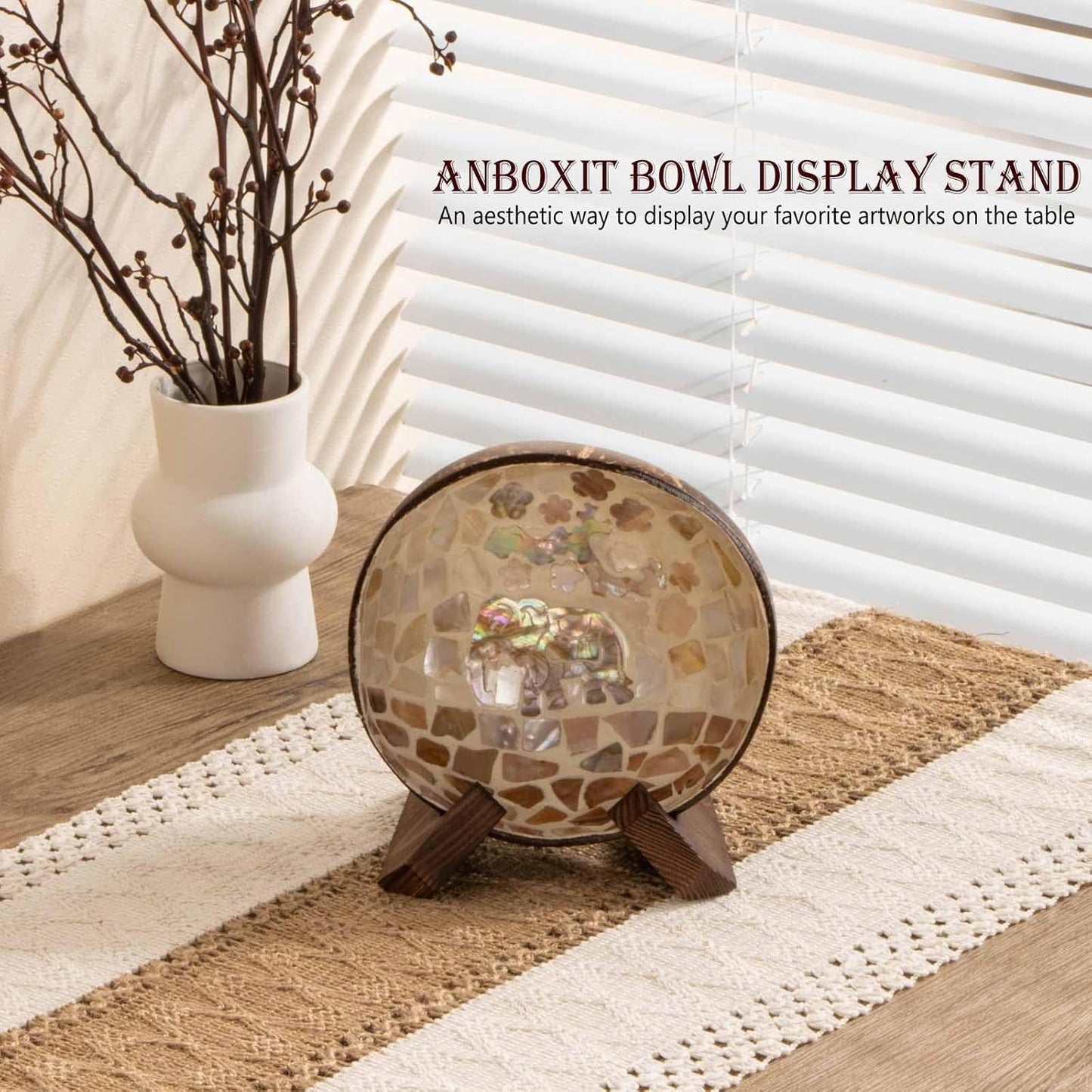 Bowl Stands for Display, 3 Pack 3.5 Inch Plate Holder, Wooden Easel Frame Holder, Display Stand for Large Deep Platters and Dishes, 3.5" H x 4.8" W x 4" D (For Bowls under 2.5" in Depth)