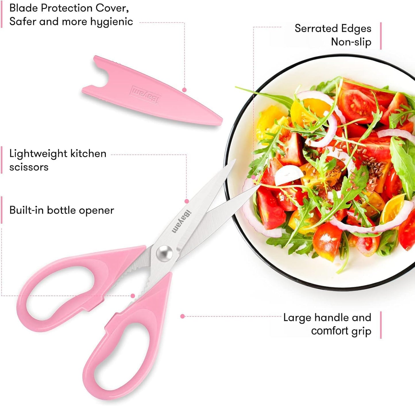 Gifts for Women, Mom, Wife, Her - Couple, Happy Birthday, Wedding Gifts, Christmas Day, Housewarming Gifts, iBayam Kitchen Scissors Heavy Duty Meat Poultry Shears Dishwasher Safe, Pink Stuff