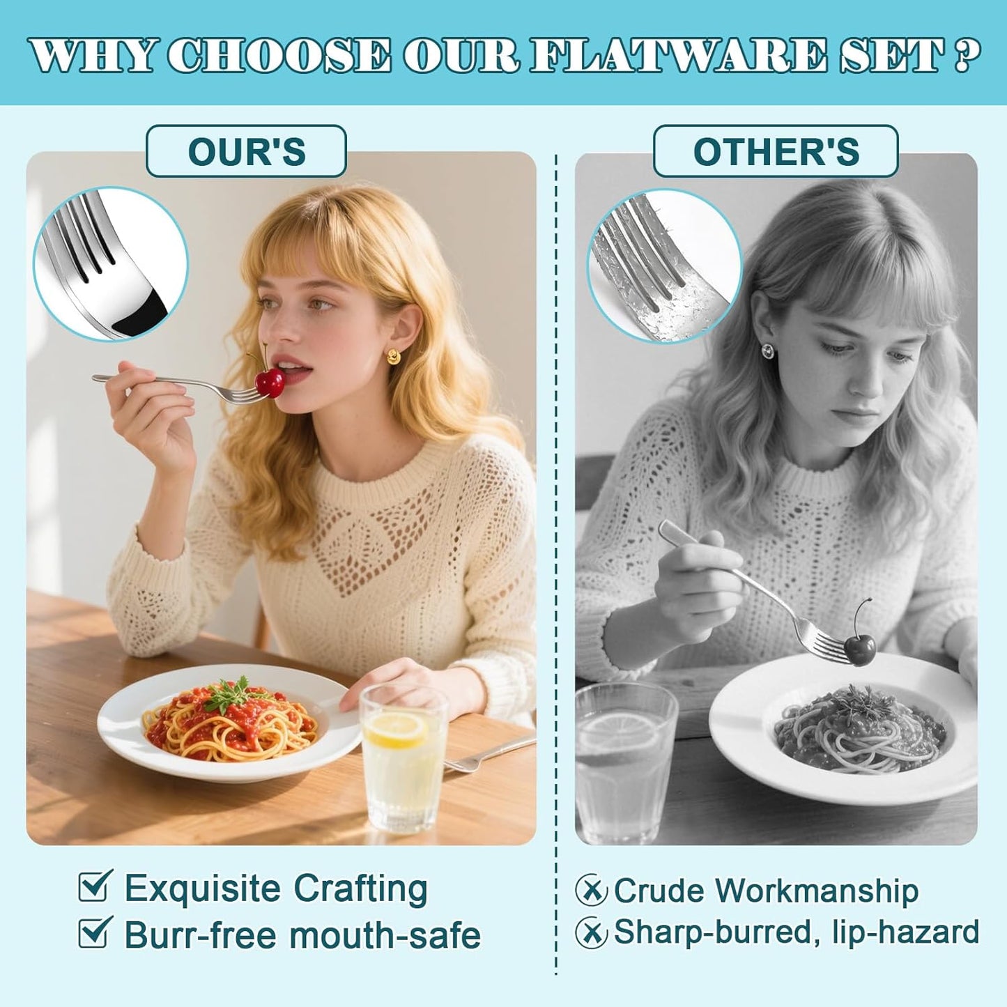 Bestdin 60 PCS Silverware Sets - Mirror Polished Flatware Set for 6, Including Knives, Spoons and Forks, Cutlery Set, Dishwasher Safe & Stainless Steel Silverware for Wedding Gift, Home & Party Use