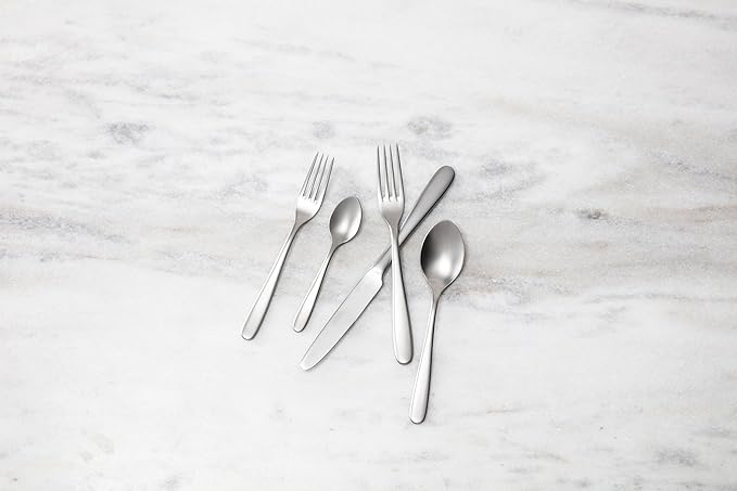 Fortessa Grand City Sandblasted 18/10 Stainless Steel 5 Piece Flatware Set, Service for 1, Sandblasted Silver (Pack of 2)