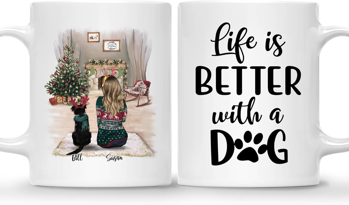 Gossby Personalized Dog Mug - Life Is Better With a Dog (Girl) - 11oz, 15oz Custom Christmas Mugs for Mom - Owner Gifts for Women With Female Characters, Names, Breeds