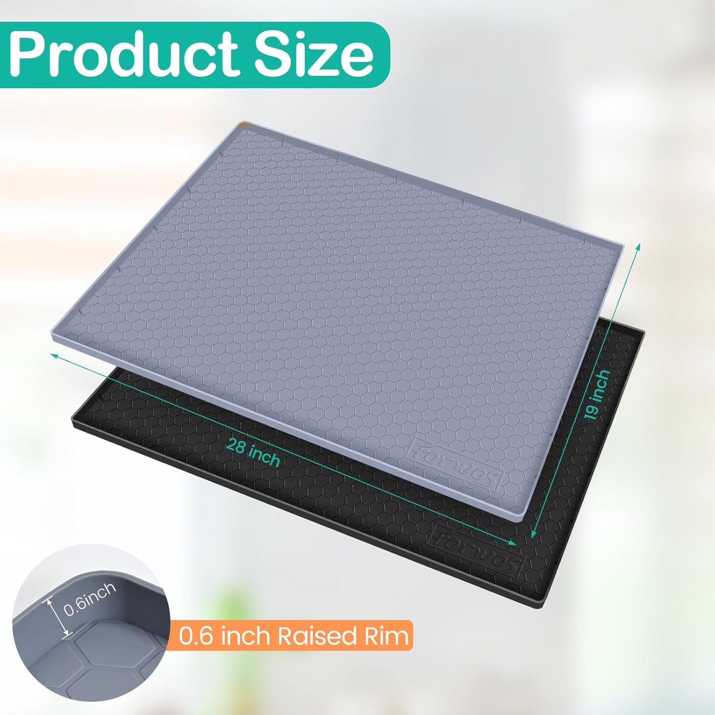 Waterproof Under Sink Mat 28" x 19", Silicone Cabinet Liner, Rubber Protector for Kitchen and Bathroom, Keeps Cabinets Clean, Dry, and Organized (Grey)