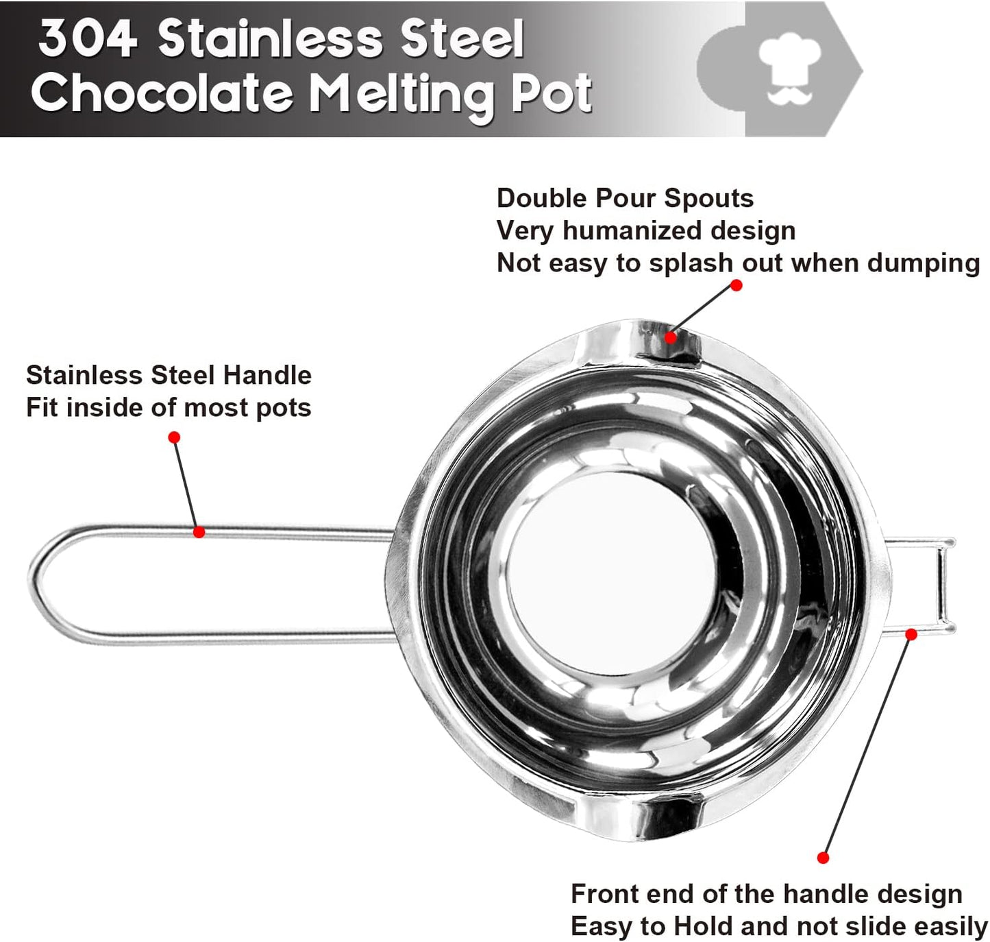 Double Boiler Pot Set, 600ml/0.5QT Chocolate Melting Pot with 1.5QT 304 Stainless Steel Pot, Melting Pot with Silicone Spatula for Melting Chocolate, Candy, Candle, Soap, Wax