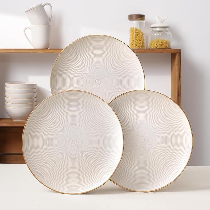 famiware Tempus Plates and Bowls Sets for 8, 24 Pieces Stoneware Dinnerware Sets, Dishes Set, Reactive Glaze Dishware Sets, Dishwasher & Microwave Safe - Antique White