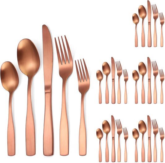 Rose Gold Silverware Matte Stainless Steel Flatware Utensils Set Service for 6 Modern Cutlery Eating Utensils include Forks Spoons Knives for Kitchen Home Restuarant