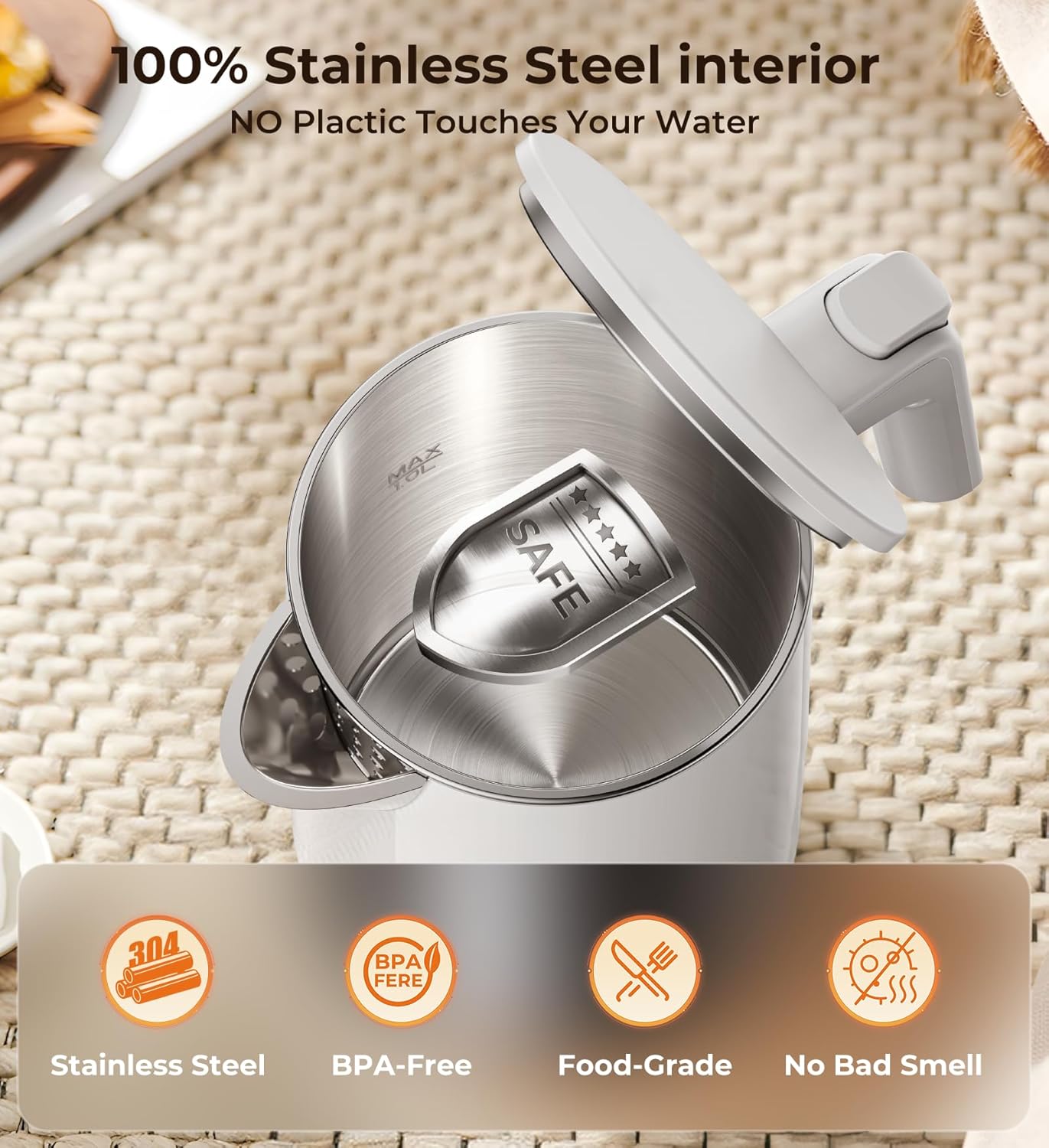 Electric Kettle, 1.0L 1200W Fast Heat with Auto Shut-Off, Boil-Dry Proof, 7 Temperature Control Teapot, Double Wall Stainless Steel Water Boiler Heater, 4H Keep Warm, Cool Touch Tea Pot, White