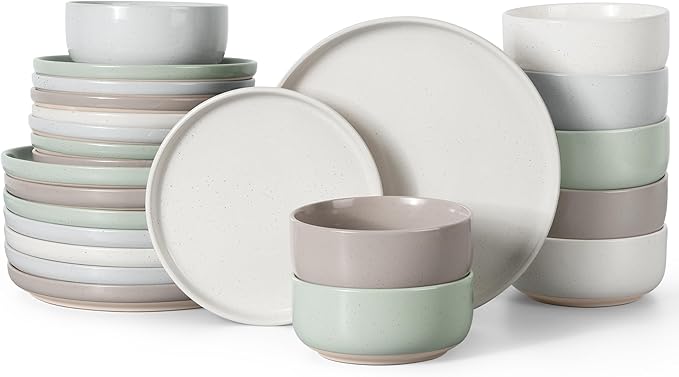 HaWare Stoneware Dinnerware Sets, 24-Piece Plates and Bowls Set for 8, Dishes Set for Home Restaurant, Speckled Multicolor