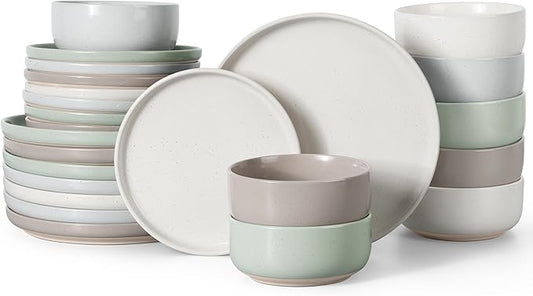 HaWare Stoneware Dinnerware Sets, 24-Piece Plates and Bowls Set for 8, Dishes Set for Home Restaurant, Speckled Multicolor