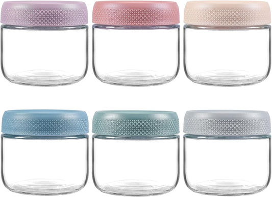 NETANY 6-pack 8oz Glass jars with Airtight Lids, Overnight Oats Containers with Lids, Wide mouth Mason Salad jars, Glass Food Storage Containers for Snacks Yogurt Spice Sugar