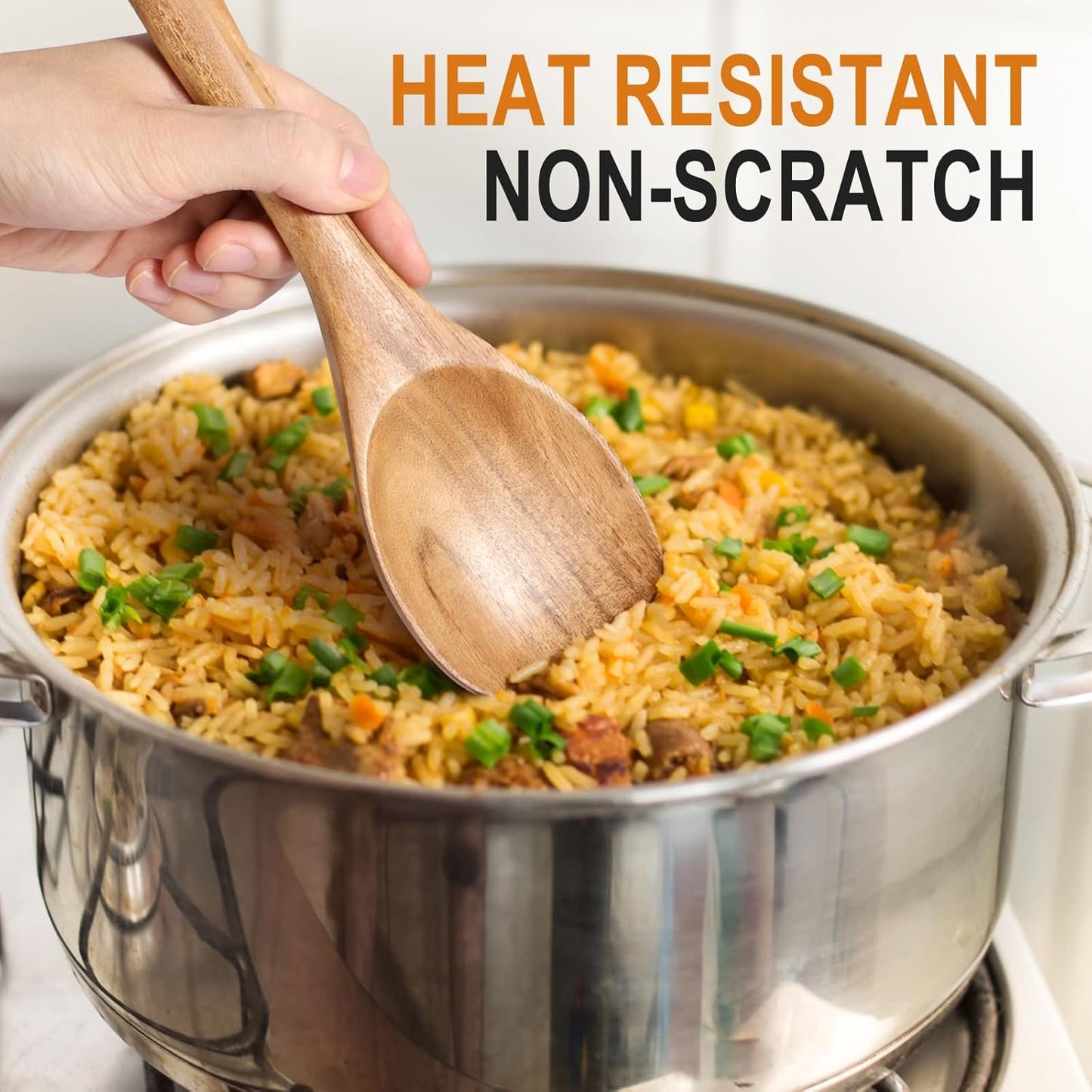 Wooden Spoons for Cooking, Wooden Utensils for Cooking Natural Teak Wooden Kitchen Utensils Set Comfort Grip (3 PCS)