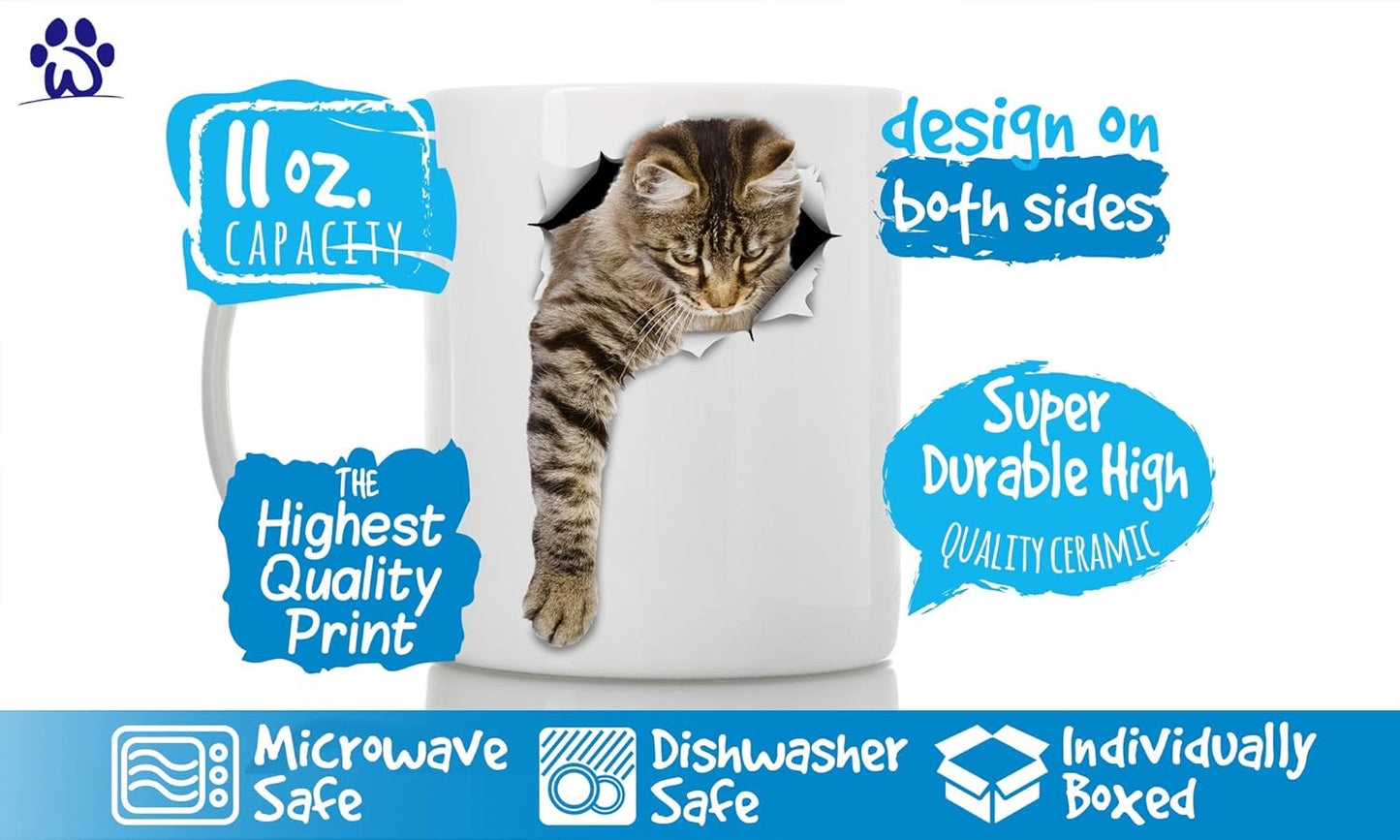 Winston & Bear Cute Reaching Tabby Cat Mug - Ceramic Coffee Mug Gift for Cat Lovers - Perfect Birthday or Christmas, Father's or Mother's Day Gift(11oz)