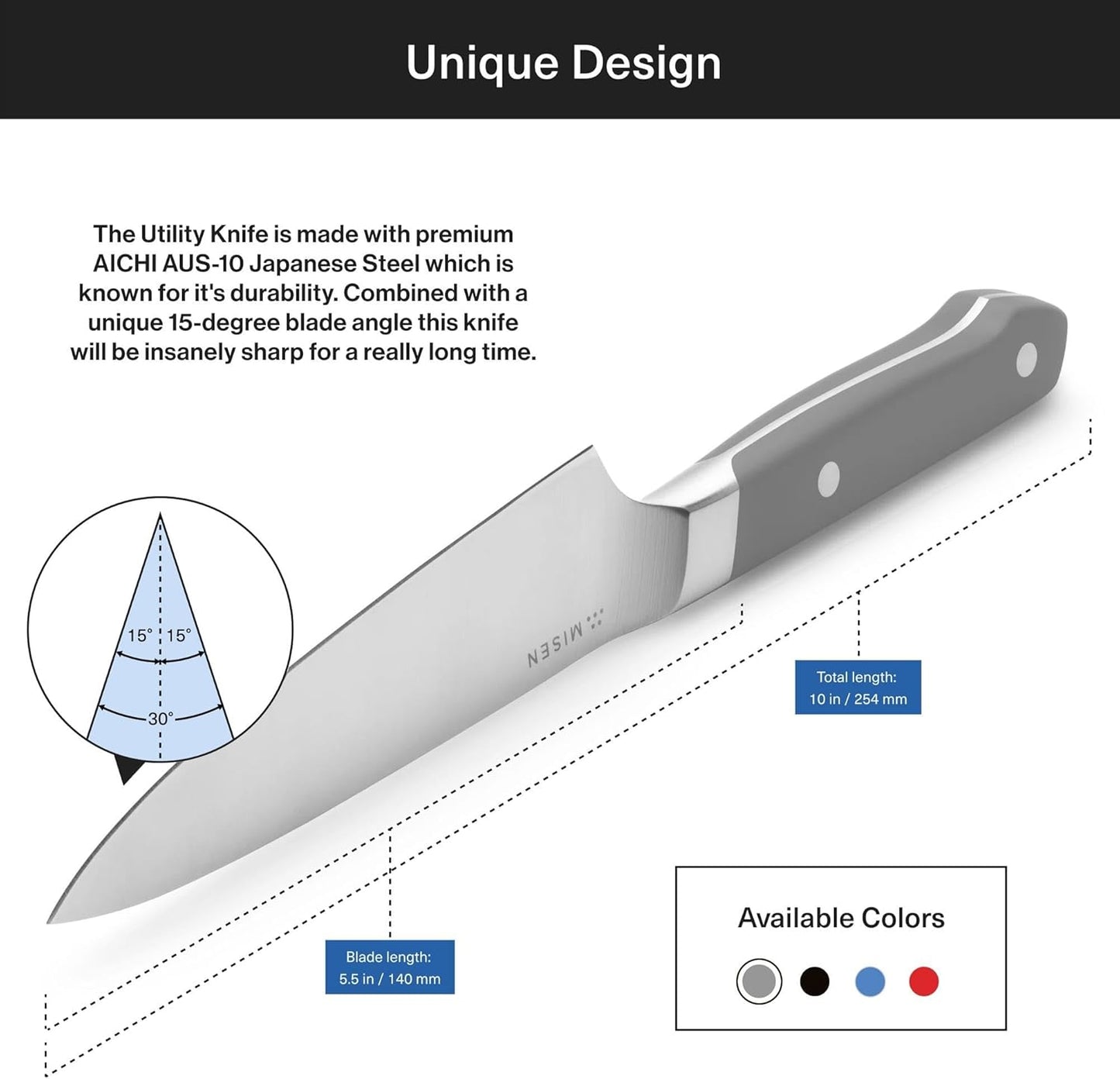 Misen 5.5" Utility Knife – High Carbon Japanese AUS-10 Stainless Steel – Hybrid German & Japanese Blade – Precision Kitchen Knife for Professionals & Home Cooks – Ultimate Cutting Performance - Gray