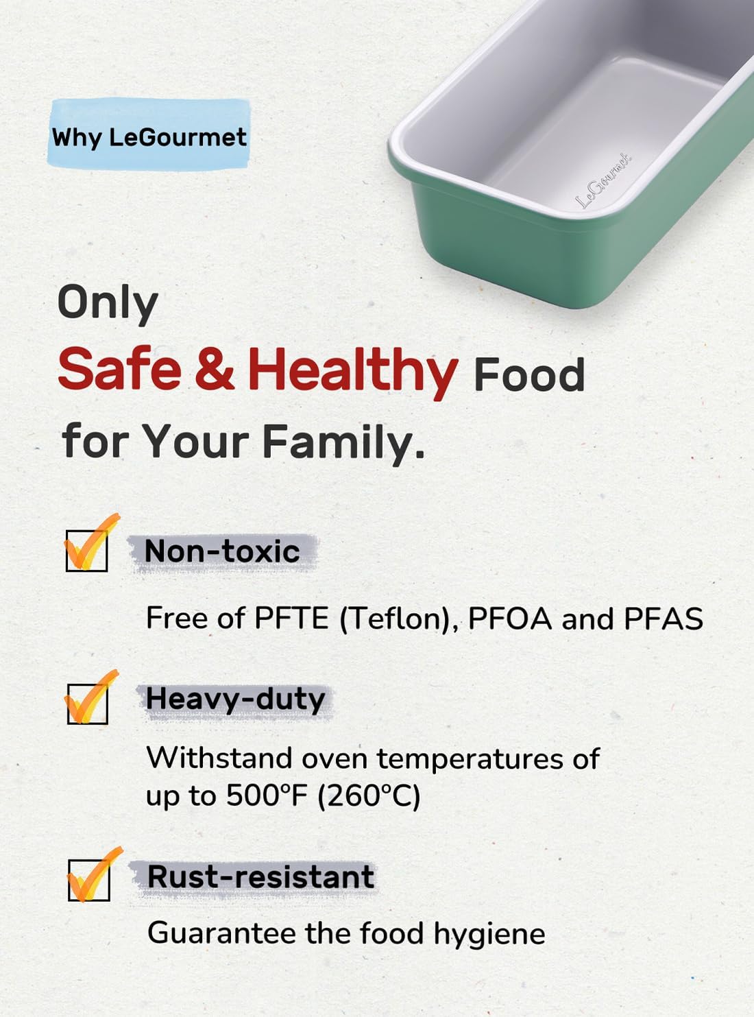 LeGourmet Nonstick Bread Loaf Pan 9 X 5 Inch, Ceramic Coating, Non-Toxic, Rust Resistant Aluminized Steel, Perfect 1 lb Baking Dish for Meatloaf, Pound Cake & Brownie (Rosemary 2pcs)