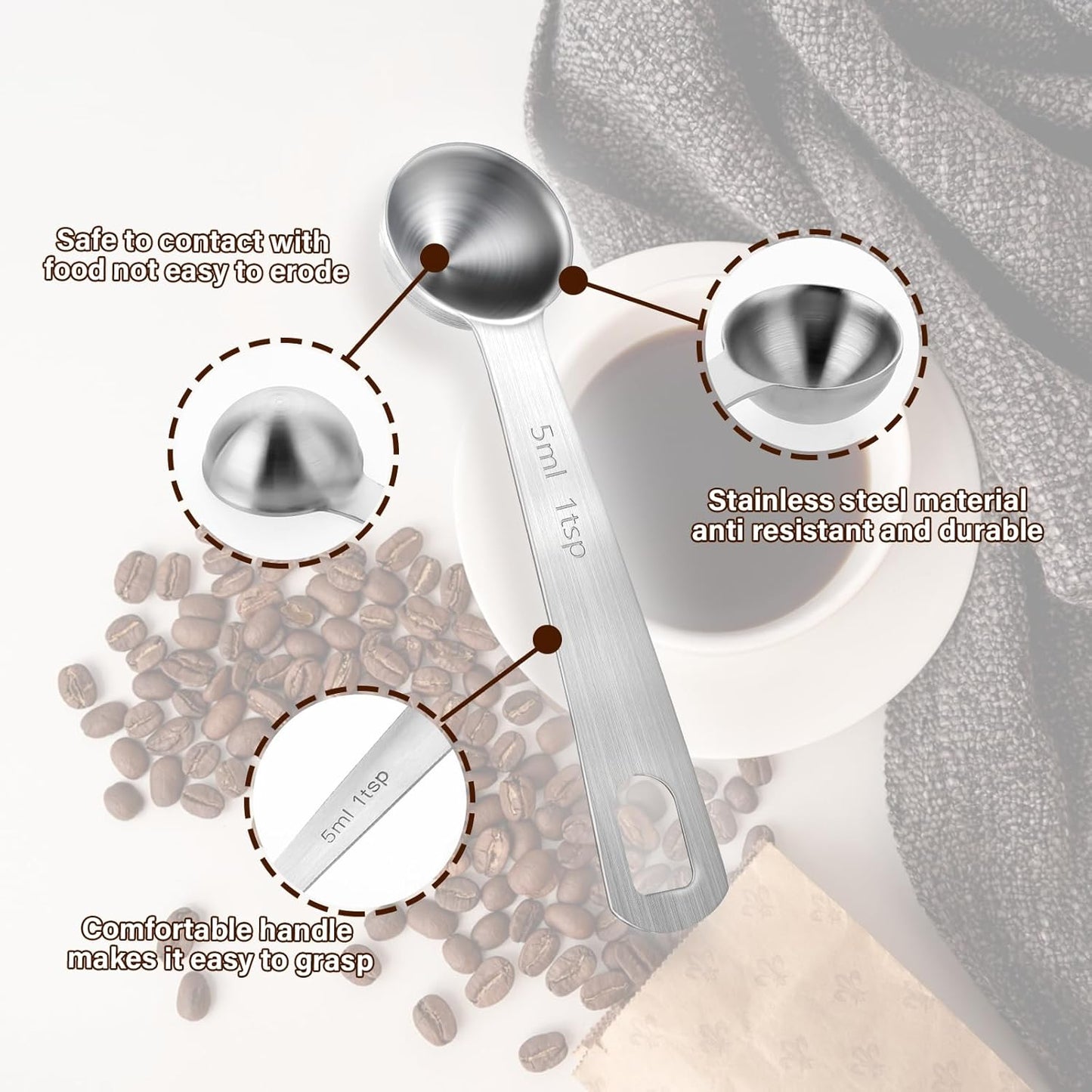 Measuring Spoons Stainless Steel Tablespoon 5 ML/1 TSP, Small Metal Teaspoons for Measuring Dry and Liquid Ingredients