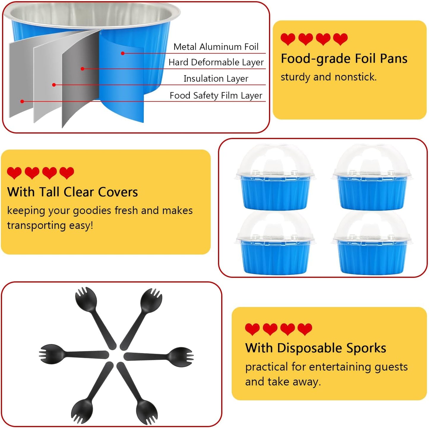 5oz Muffin Tins with Lids 50 Pack,Free-Air Aluminum Foil Cupcake Liners Baking Pans,Jumbo Muffin Liners Cupcake Pans,Disposable Ramekins Muffin Cups Containers-Blue