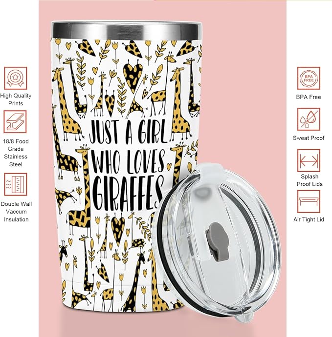 Giraffe Gifts Tumbler, Giraffe Decor 20 oz Stainless Steel Coffee Mug，Travel Cup，Insulated Cup with Lid for Car, Perfect Gifts for Women Friend Animal Lover Girl Christmas Birthday
