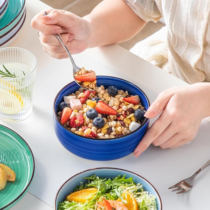 vancasso Bonita Dinnerware Sets 18 Pieces, Blue Stoneware Dishes Set for 6, Plates Set and Bowls Sets, Dishwasher and Microwave Safe