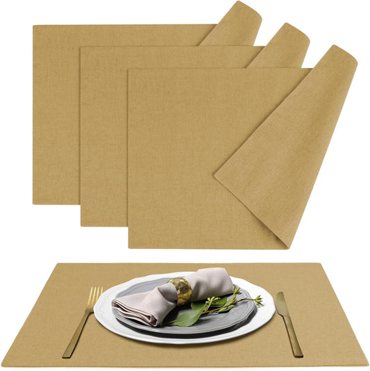 MANSPHIL Khaki Cloth Placemats Set of 4, Washable Thick Faux Linen Place Mats Heat Resistant Double Layer Fabric Table Mats Wrinkle Free Dining Kitchen Table Decor - 13x19 Inch Oeko Tex Placemat