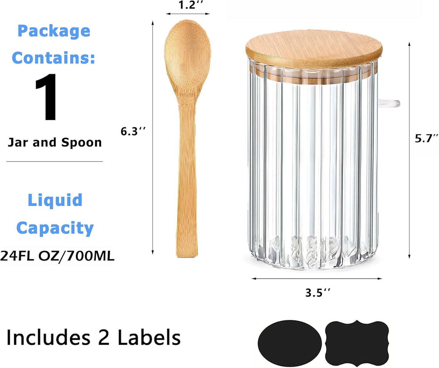 24 FL OZ Airtight Glass Jar with Bamboo Spoons Lids Overnight Oats Container Decorative Coffee Bar Food Storage Jar Cereal Nuts Salts Coffee Tea Flour Sugar Container Spice Jar