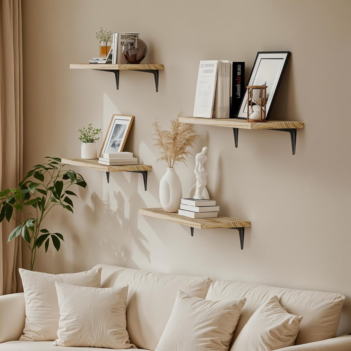 SKYSEN Floating Shelves for Wall Set of 6, 15.7in Wood Wall Shelf for Decor, Bathroom, Bedroom, Storage, Book,Kitchen, Living Room - Rustic Brown(fs-40-l)