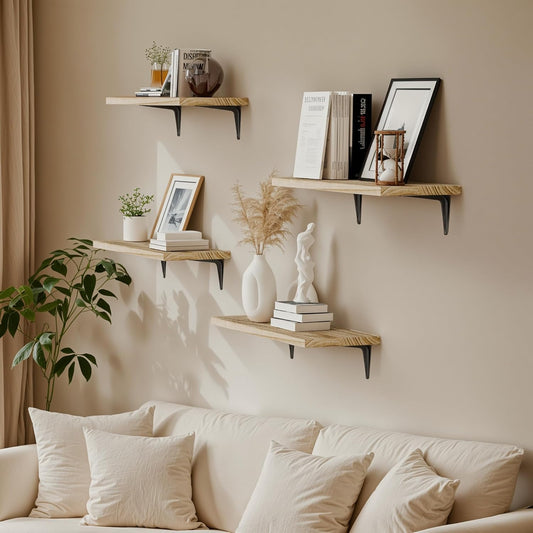 SKYSEN Floating Shelves for Wall Set of 6, 15.7in Wood Wall Shelf for Decor, Bathroom, Bedroom, Storage, Book,Kitchen, Living Room - Rustic Brown(fs-40-l)