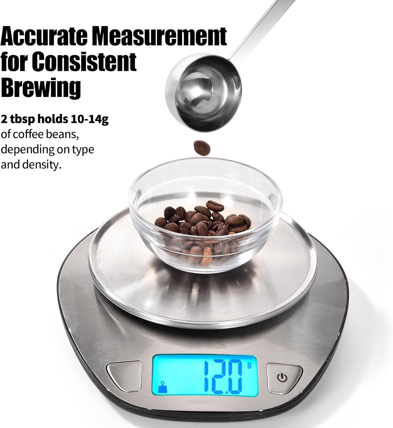 18/8 Stainless Steel Coffee Scoop, Doosu Food-Grade Metal Measuring Spoon with 4.3in Long Handle, Tablespoon Scooper for Coffee Beans, Ground Coffee, Espresso, Protein Powders, Tea, Sugar (2 Tbsp)