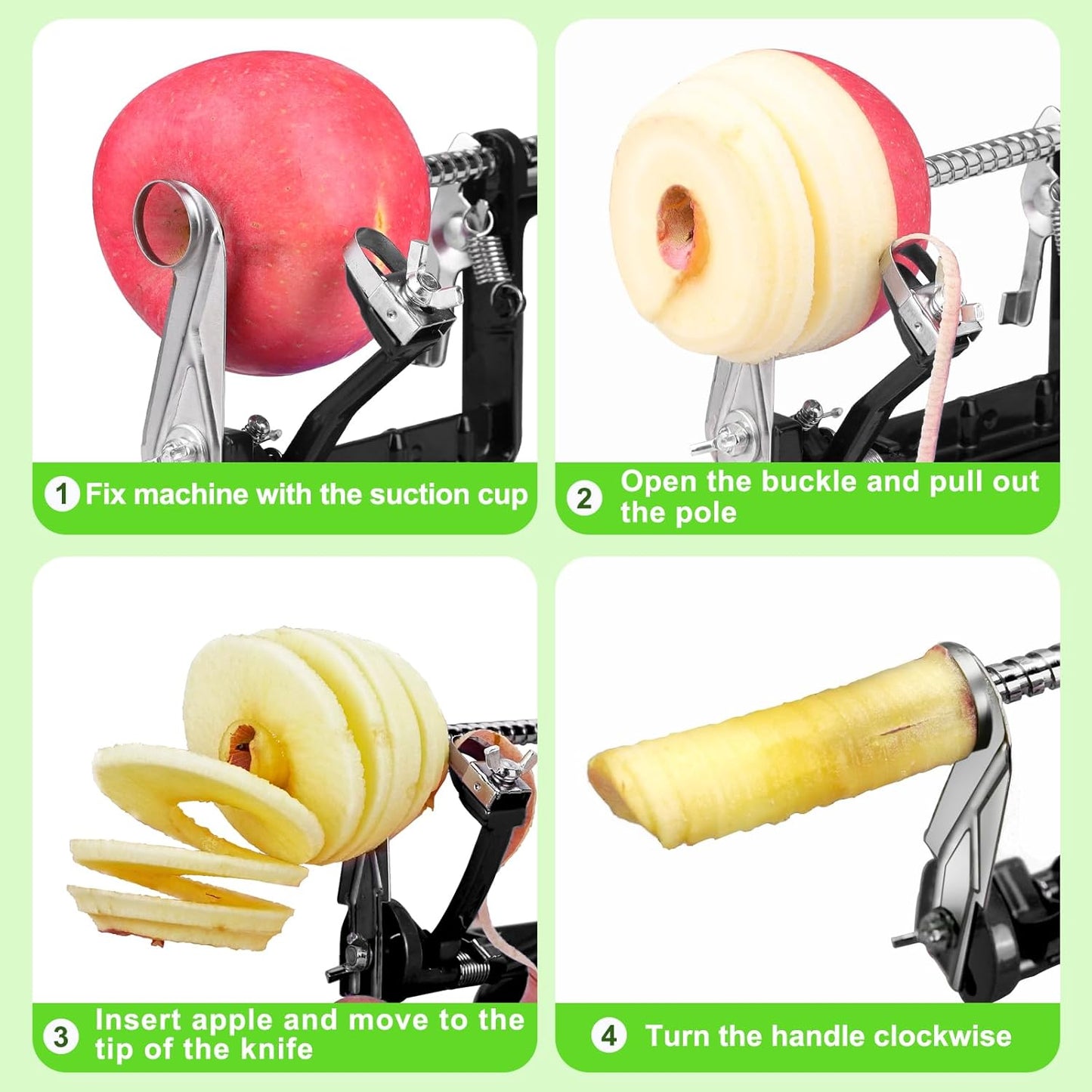 Apple Peeler Corer, Long lasting Chrome Cast Magnesium Alloy Apple Peeler Slicer Corer with Stainless Steel Blades and Powerful Suction Base for Apples and Potato(Black)