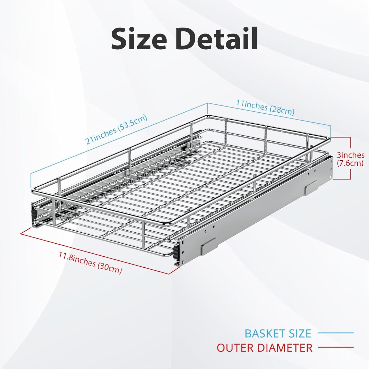 ZOINLIY Pull Out Cabinet Organizer, Versatile Slide Out Kitchen Organizers and Storage,Heavy Duty Drawer Cupboard Storage Basket, Smooth Sliding, Chrome Finish,11.8" W x 21" D