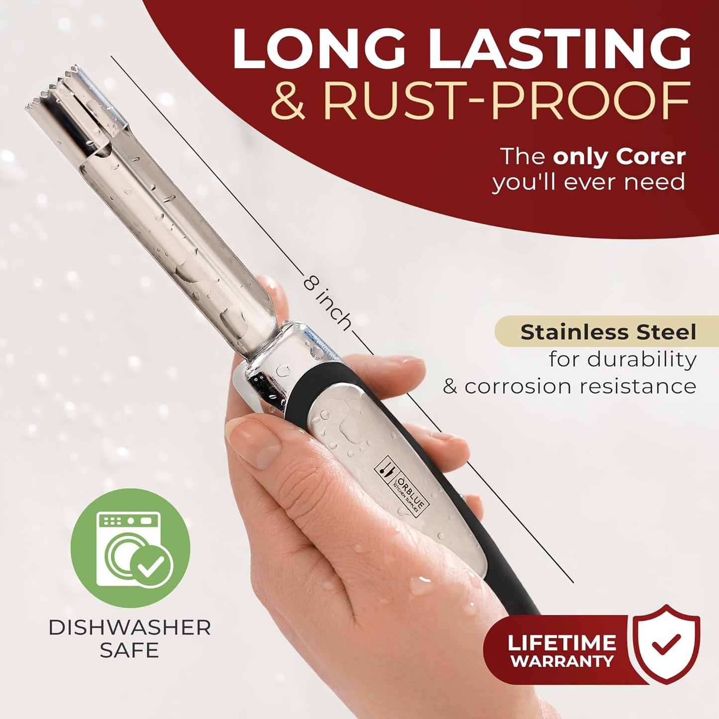 Orblue Premium Apple Corer Tool - Durable Stainless Steel Fruit Core Extractor Tool - Apple Corer Remover, Gray