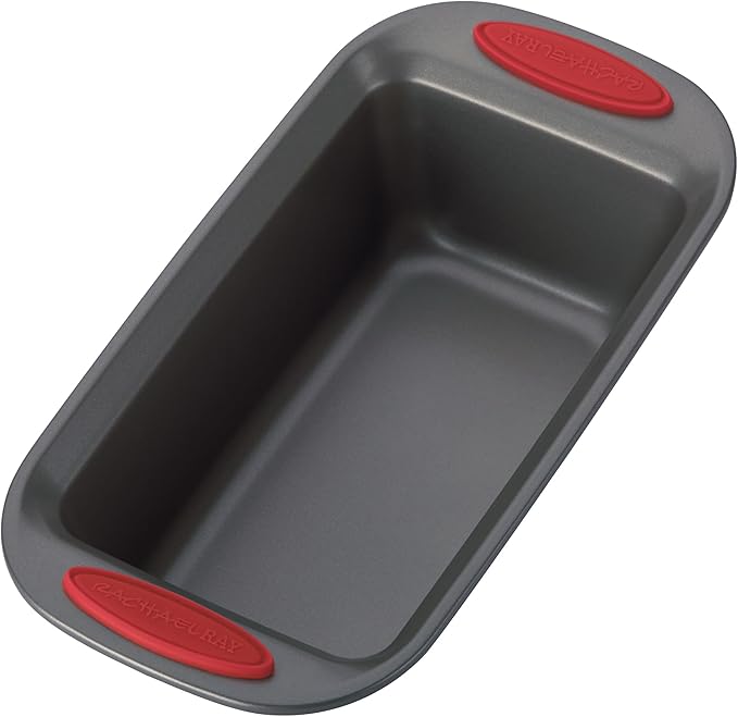 Rachael Ray 47962 Yum-o! Bakeware Oven Lovin' Nonstick Loaf Pan, 9-Inch by 5-Inch Steel Pan, Gray with Red Handles