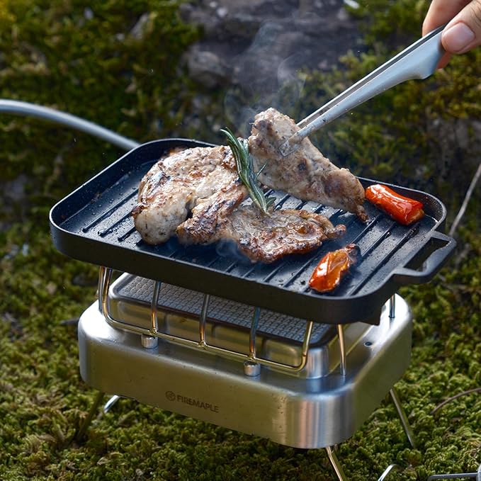 Fire Maple Compact Aluminium Alloy Mini Griddle Set with Stainless Steel Tongs - Portable Heating Kit for Outdoor and Indoor Use