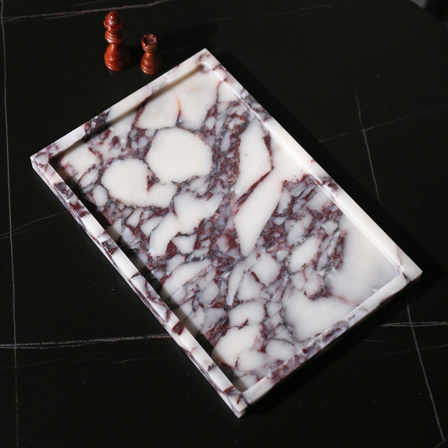 Real Luxurious Natural Marble Vanity Tray Genuine Marble Storage Tray for Home Decor Stone Tray for Bathroom/Kitchen/Vanity/Dresser Non-Resin/Non-Ceramic/Viola Tablet Set