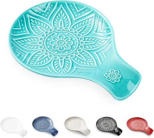 Ceramic Spoon Rest, 7.48 Inches Spoon Holder for Kitchen Counter, Kitchen Accessories, Dishwasher Safe, Turquoise